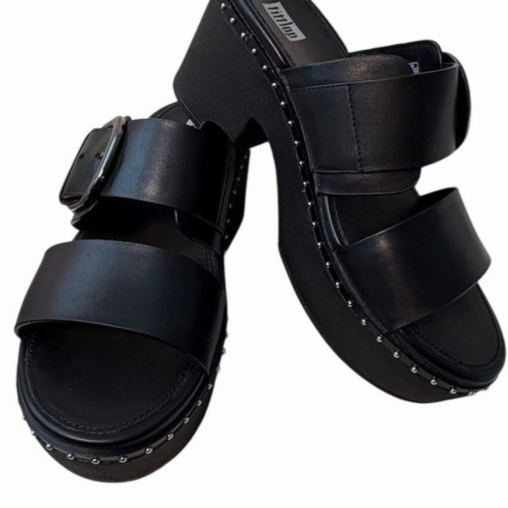 Fit Flop Black Studded Platform Slide Sandals